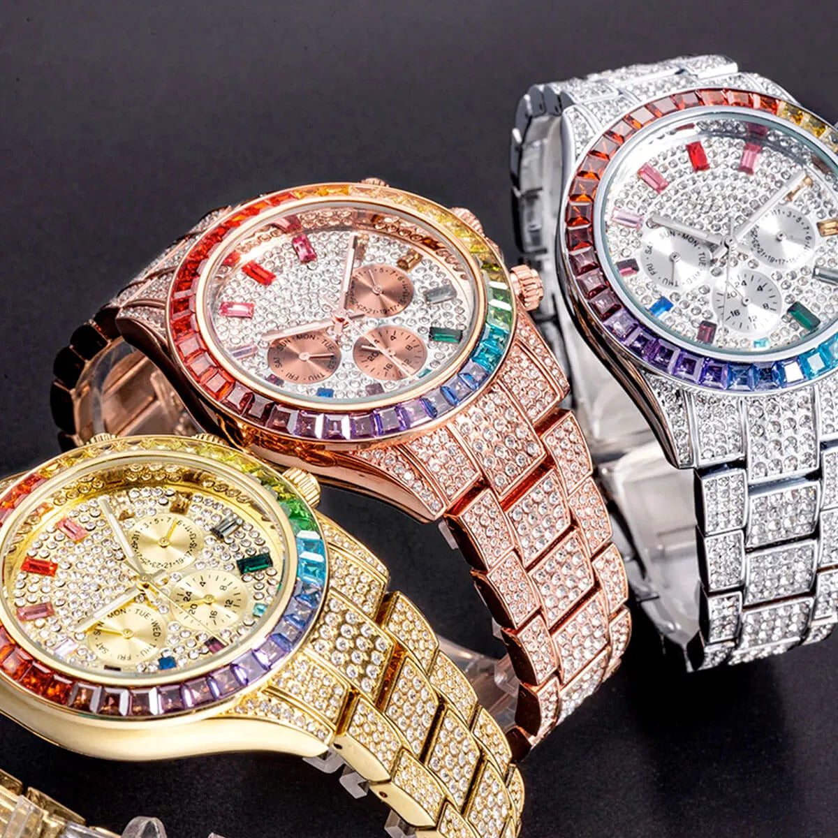 Luxury Golden Iced Out Diamond Stainless Steel Watch