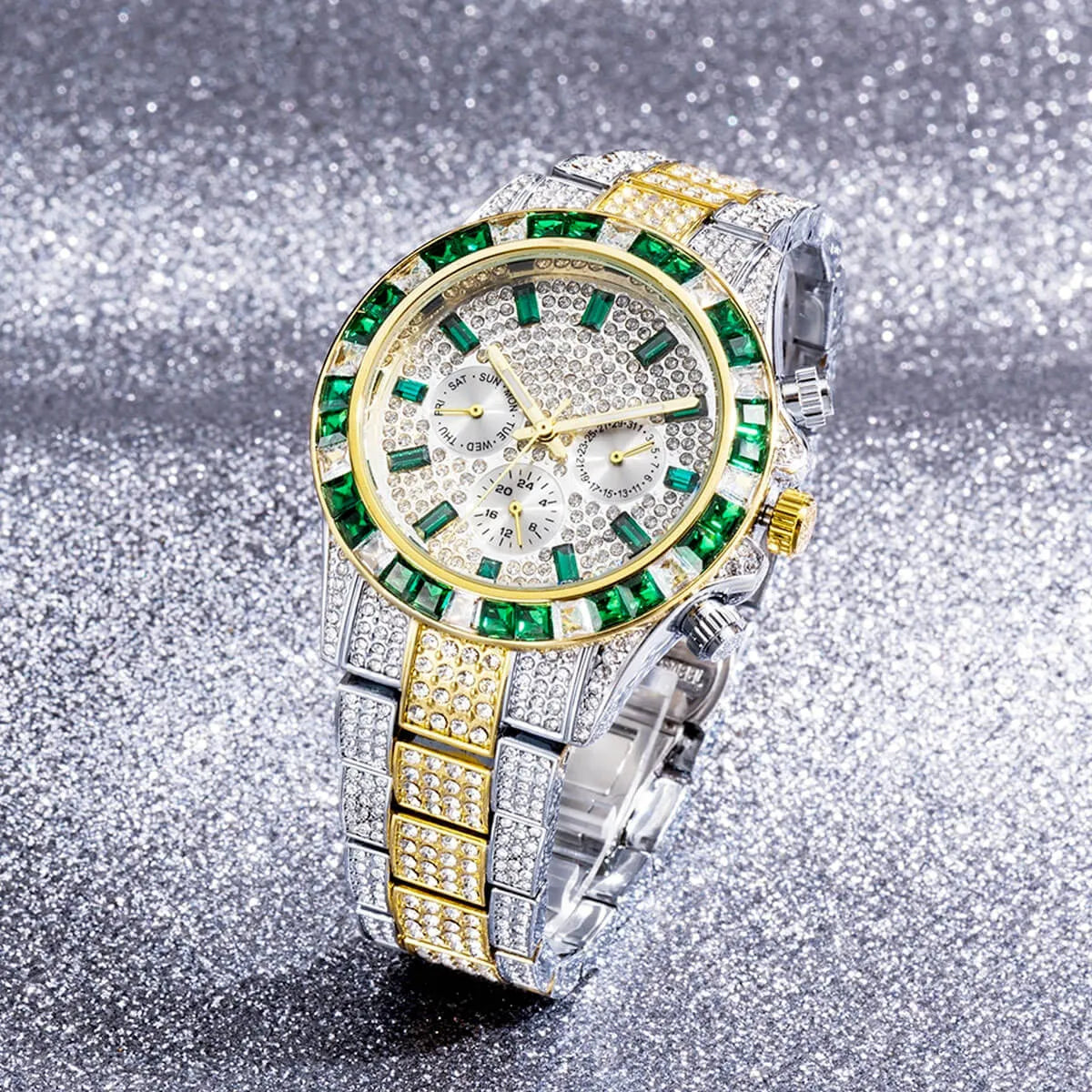 Luxury Golden Iced Out Diamond Stainless Steel Watch