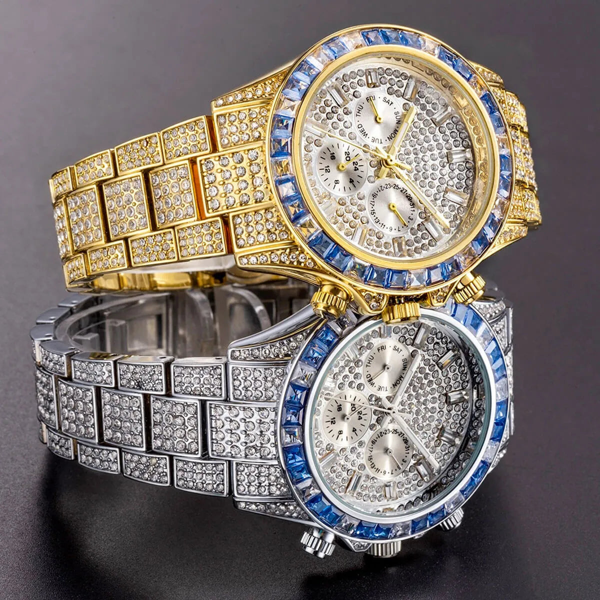 Luxury Golden Iced Out Diamond Stainless Steel Watch