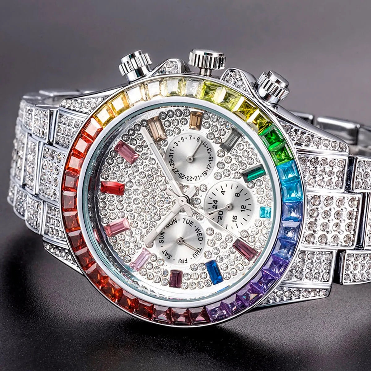 Luxury Golden Iced Out Diamond Stainless Steel Watch