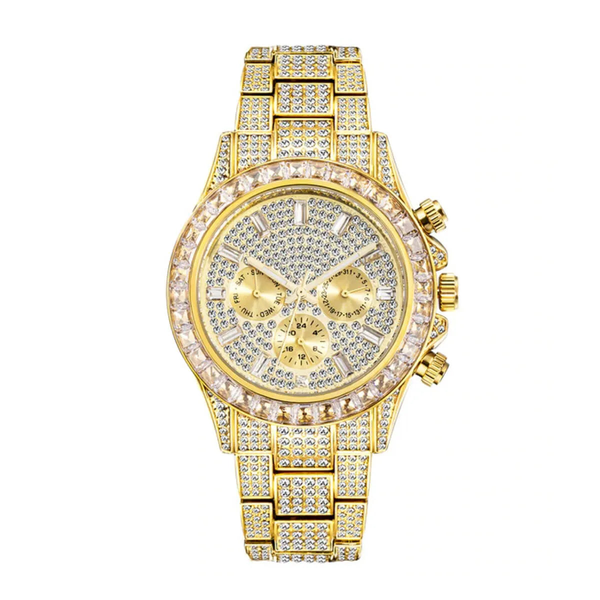 Luxury Golden Iced Out Diamond Stainless Steel Watch