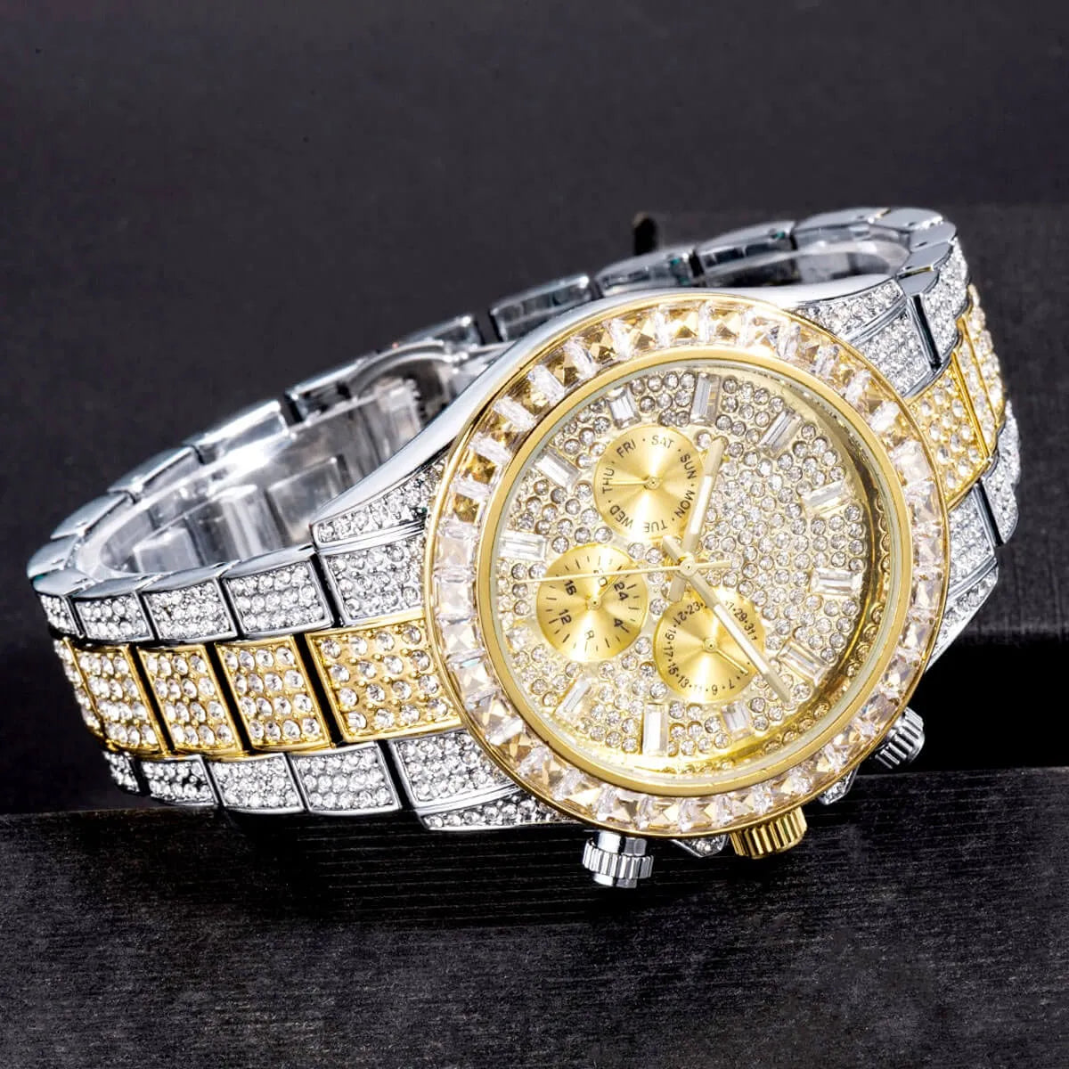 Luxury Golden Iced Out Diamond Stainless Steel Watch