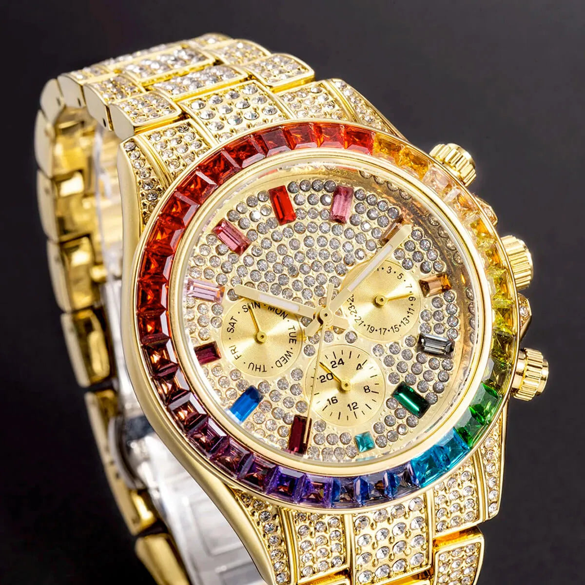 Luxury Golden Iced Out Diamond Stainless Steel Watch