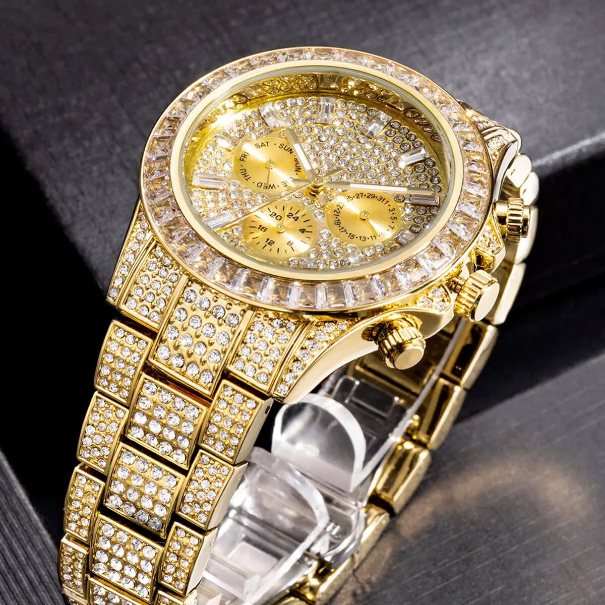 Luxury Golden Iced Out Diamond Stainless Steel Watch