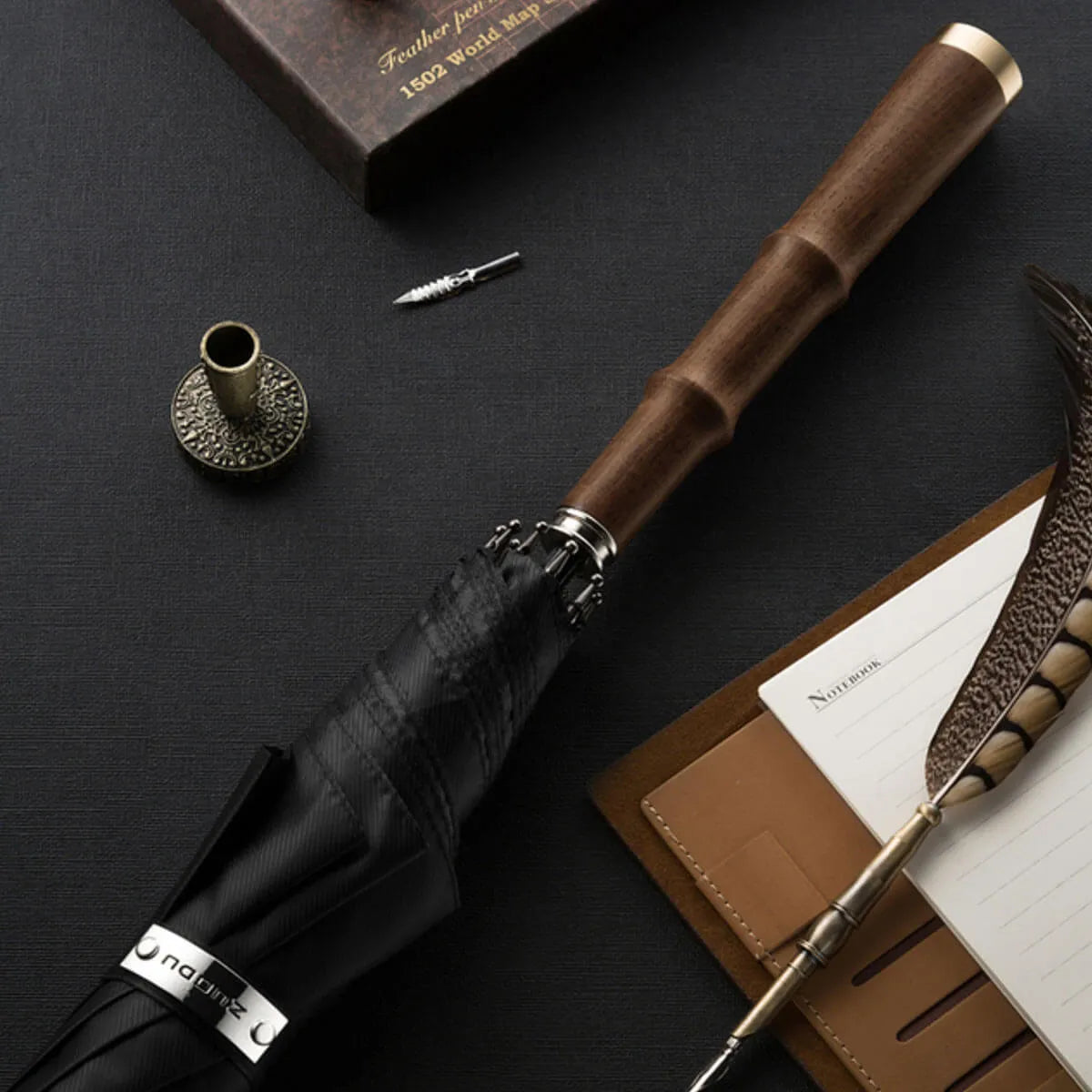 Luxury Long Handle Automatic Vintage Wooden Premium Umbrella