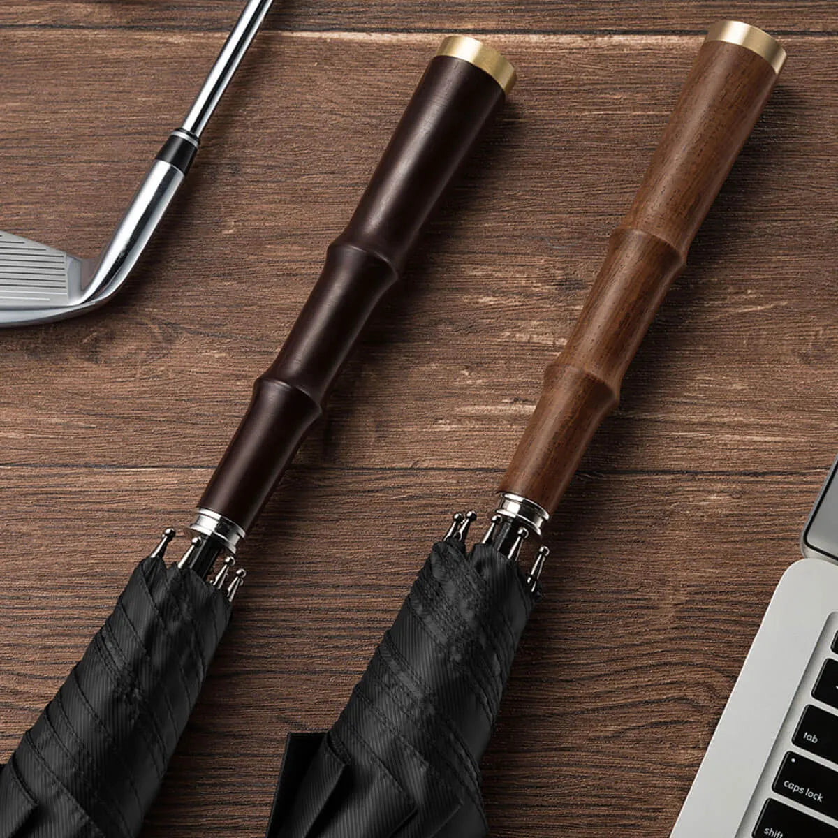 Luxury Long Handle Automatic Vintage Wooden Premium Umbrella