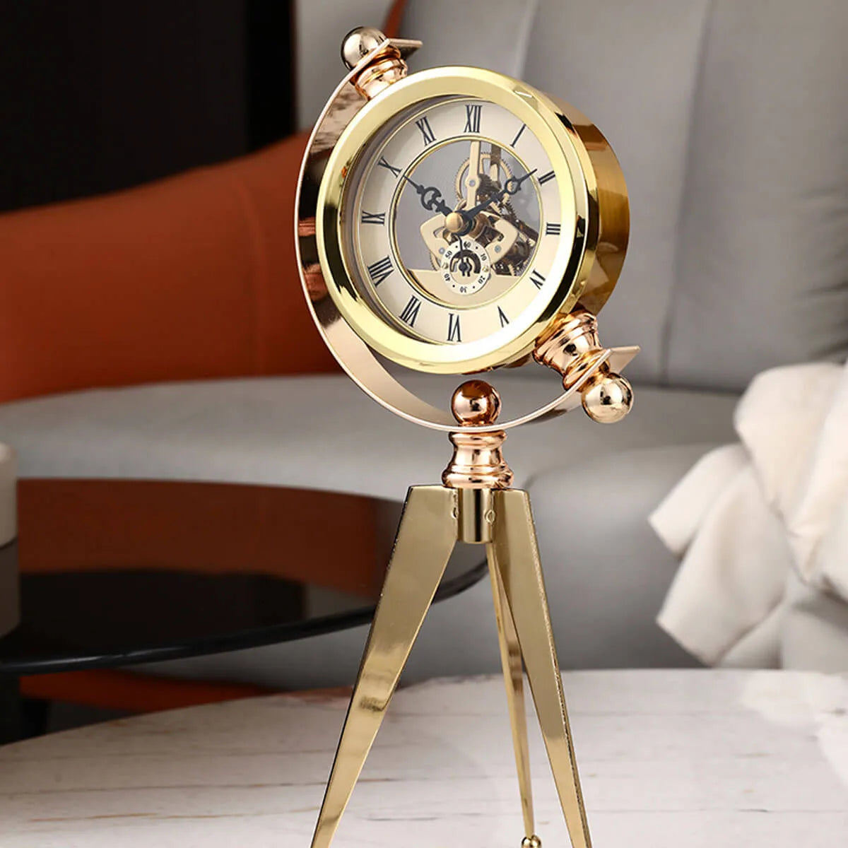 Luxury Mechanical Metal Gold Table Vintage Antique Clock