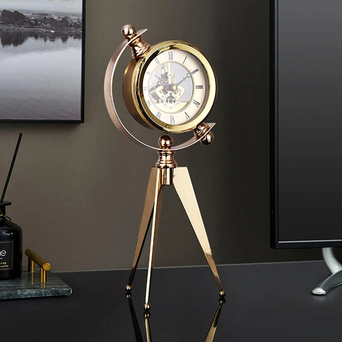 Luxury Mechanical Metal Gold Table Vintage Antique Clock