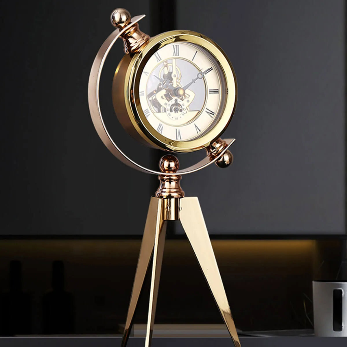 Luxury Mechanical Metal Gold Table Vintage Antique Clock