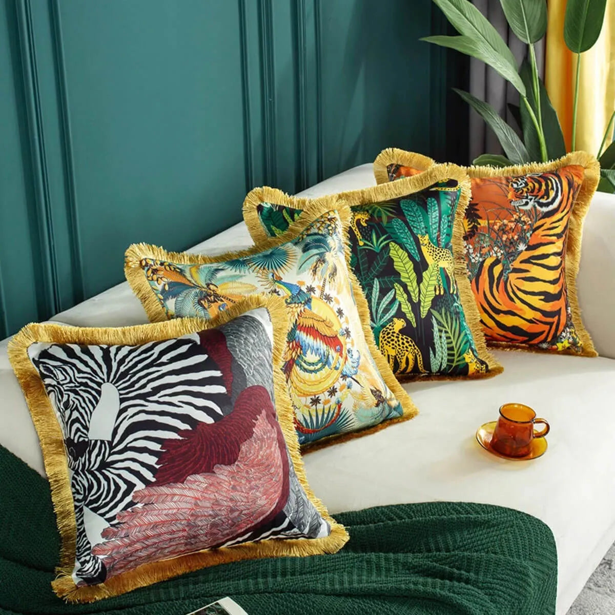 Luxury Silk Pillowcase Tropical Forest Decorative Pillows Cushion Cover