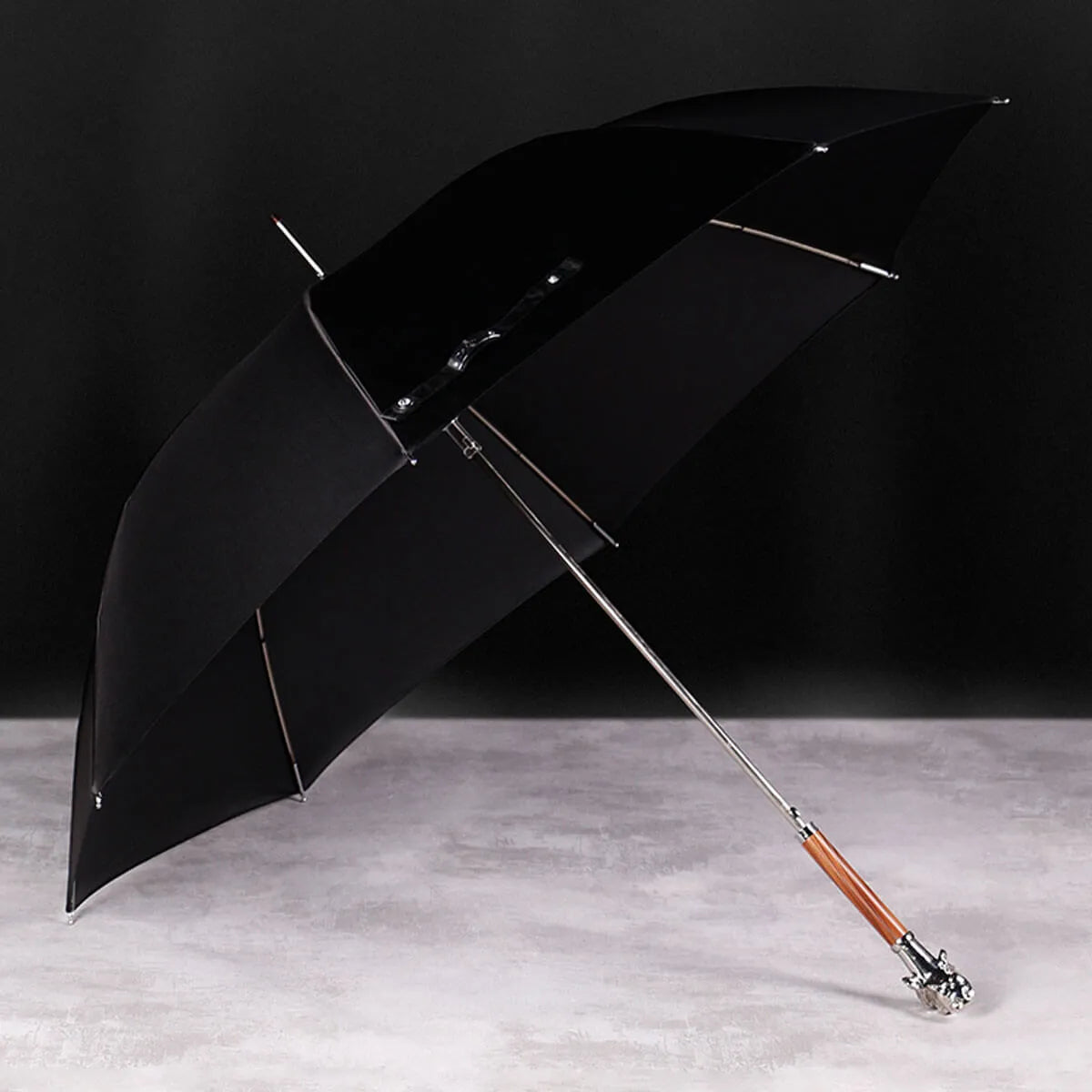 Metal Dog Head Luxury Wooden Long Handle Premium Umbrella