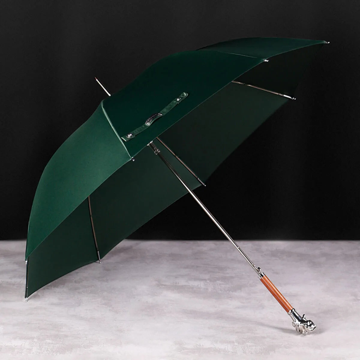 Metal Dog Head Luxury Wooden Long Handle Premium Umbrella