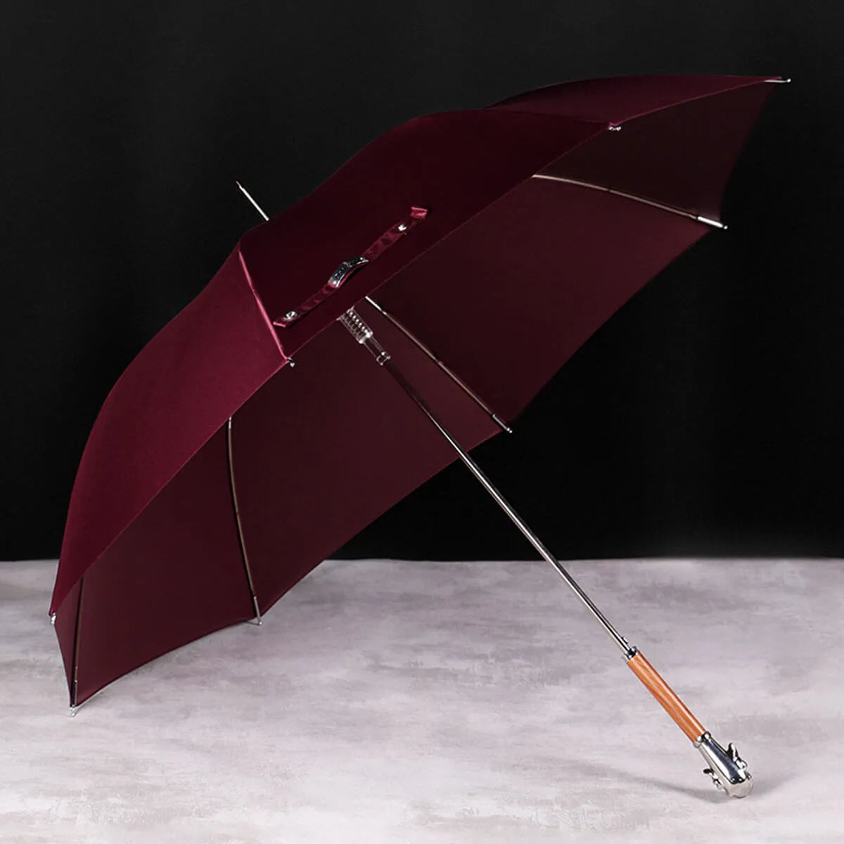 Metal Dog Head Luxury Wooden Long Handle Premium Umbrella