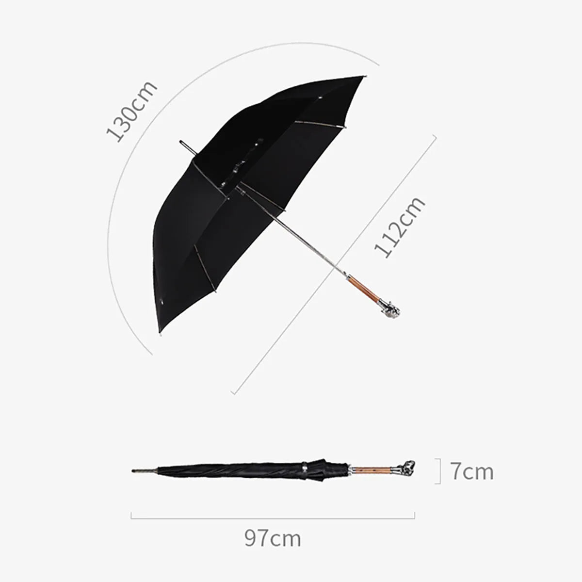 Metal Dog Head Luxury Wooden Long Handle Premium Umbrella