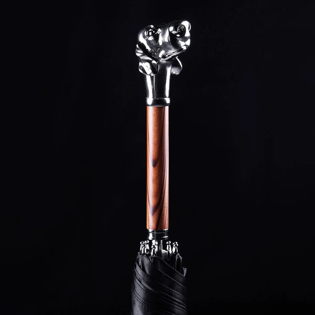 Metal Dog Head Luxury Wooden Long Handle Premium Umbrella