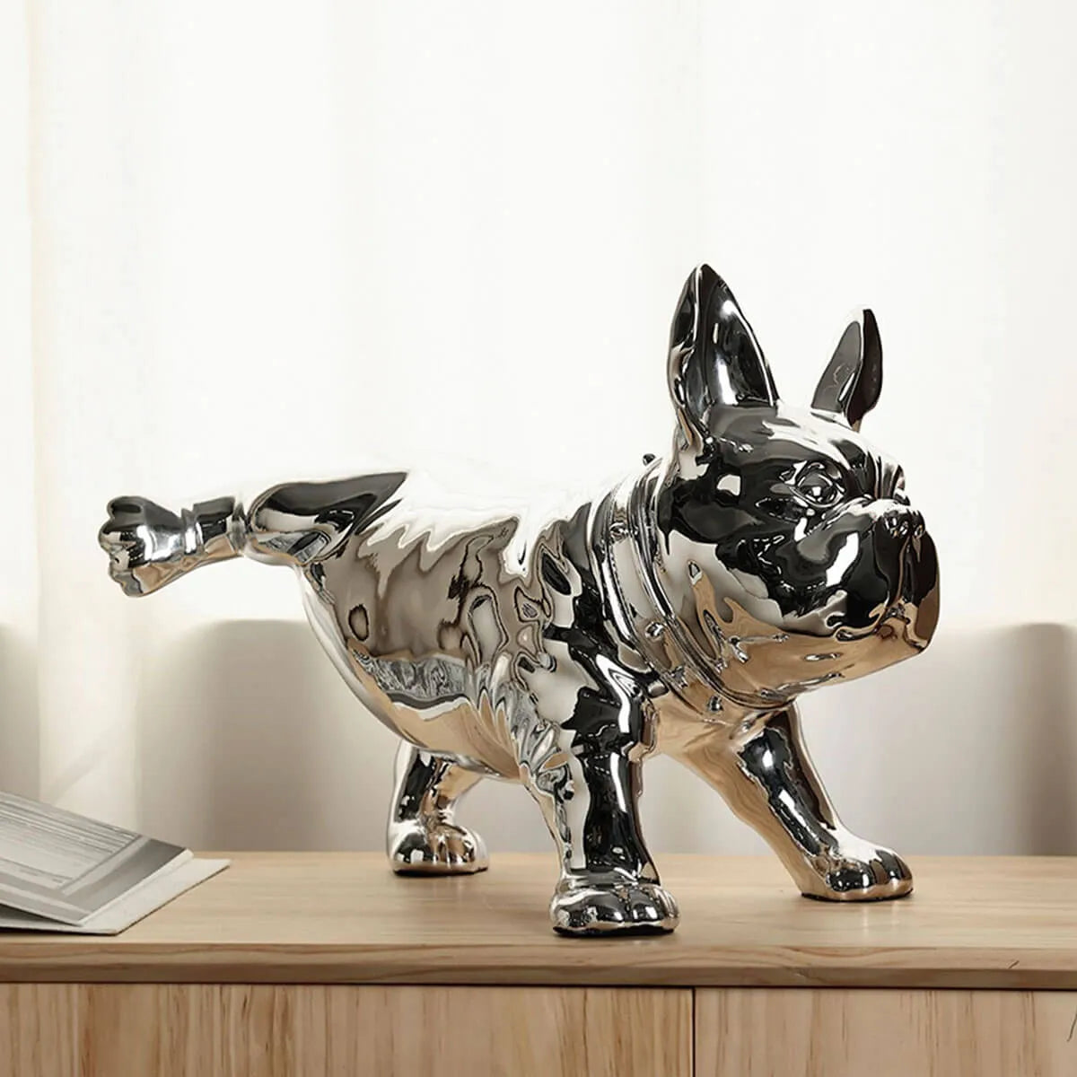 Modern Funny Raised Foot French Bulldog Statue