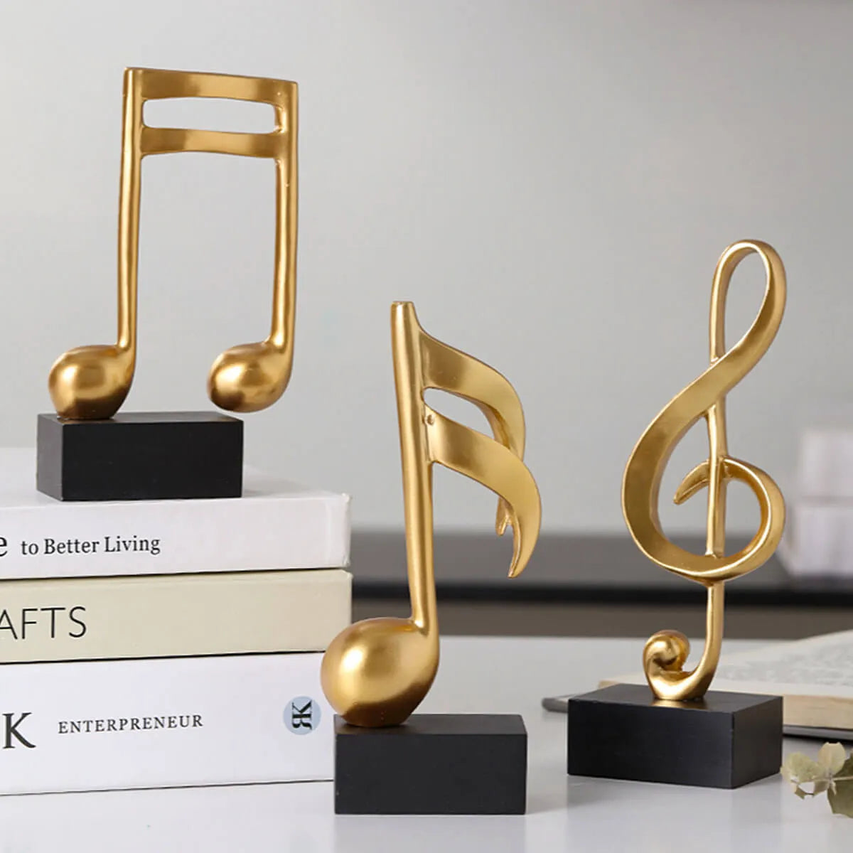 Music Symbols Decoration Resin Golden Musician Notes Sculpture