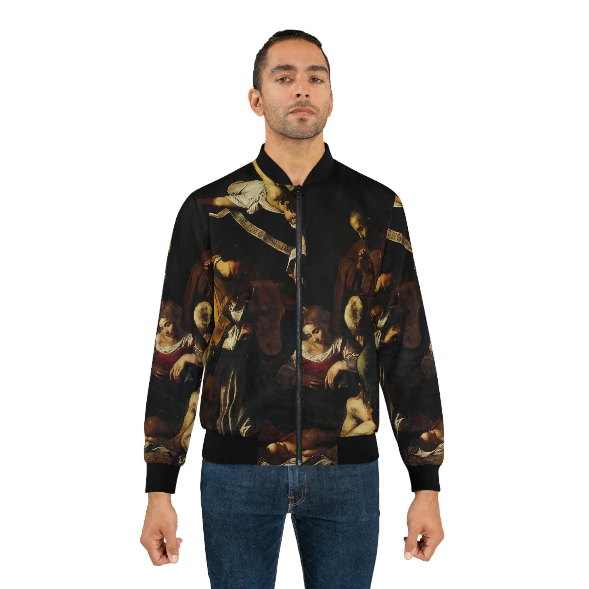 Nativity with St Francis and St Lawrence by Caravaggio Art Bomber Jacket