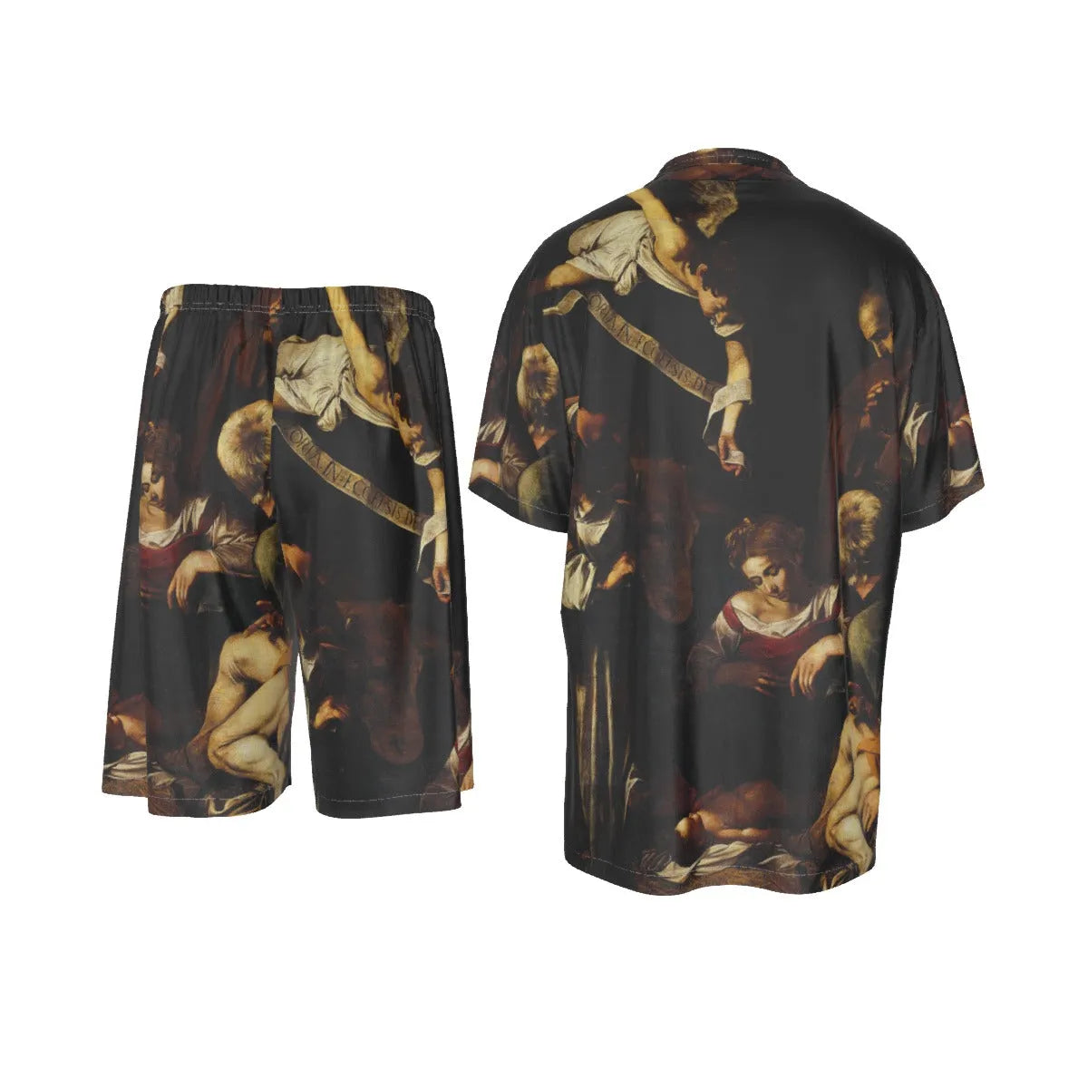 Nativity with St Francis and St Lawrence by Caravaggio Art Silk Shirt Suit Set