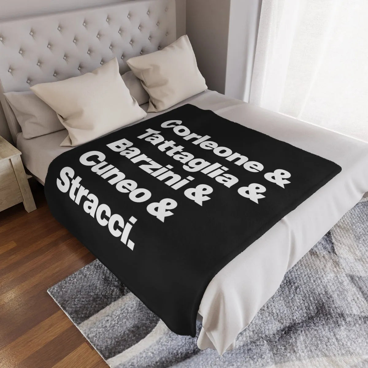Organized crime homage in the design of the New York Five Families Minky Blanket.