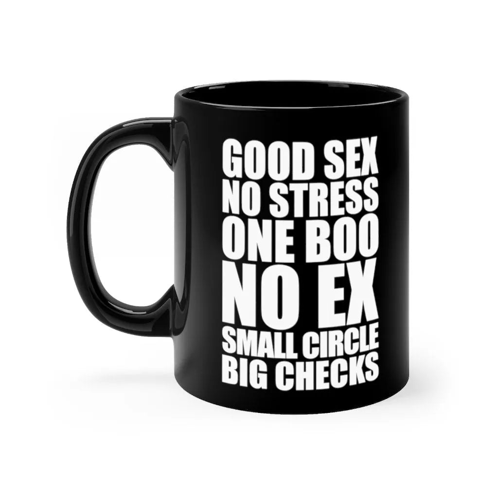 No stress One Boo No ex Small Circle Big Checks Black mug 11oz