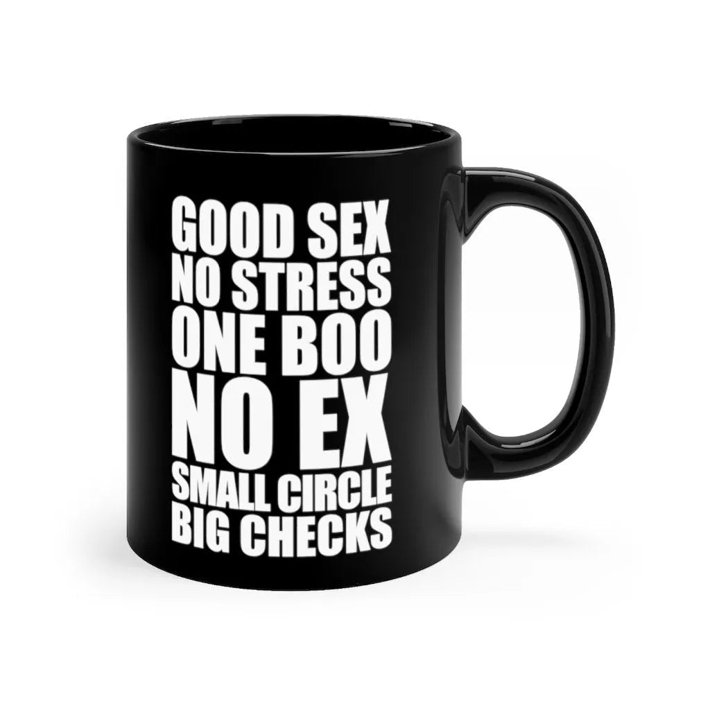 No stress One Boo No ex Small Circle Big Checks Black mug 11oz