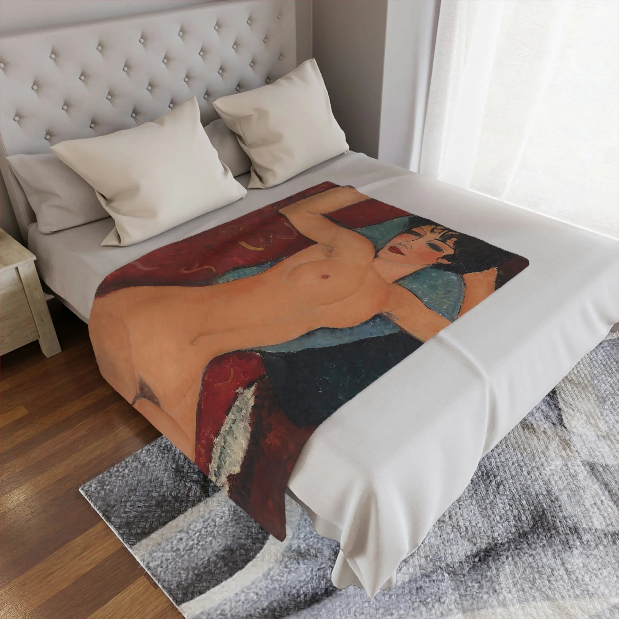 Amedeo Modigliani-inspired blanket adding style to a living space