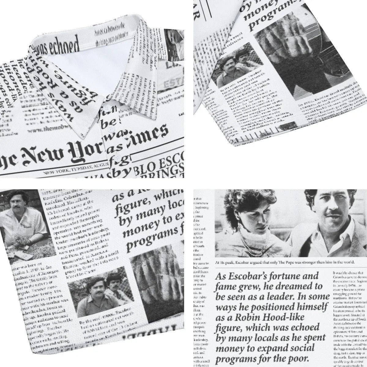 Pablo Escobar Newspaper Colombian Short Sleeve Polo Shirt