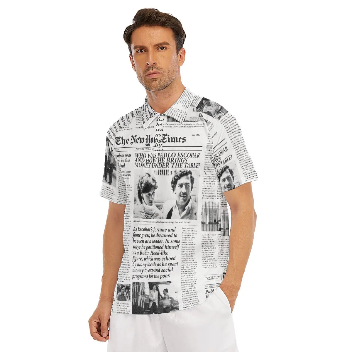 Pablo Escobar Newspaper Colombian Short Sleeve Polo Shirt