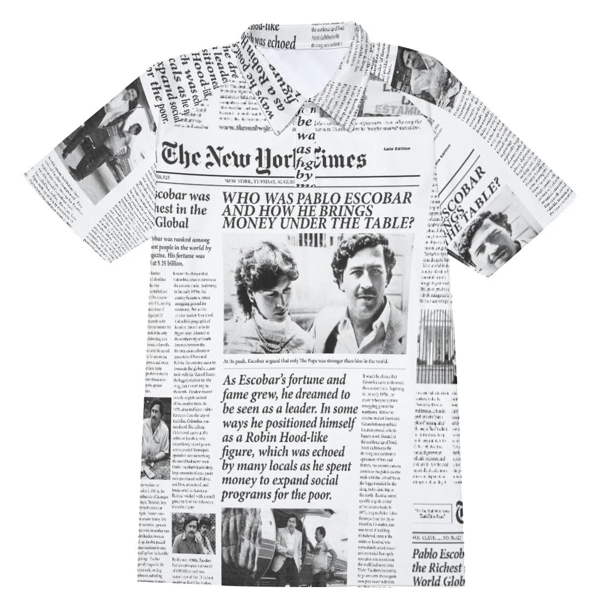 Pablo Escobar Newspaper Colombian Short Sleeve Polo Shirt