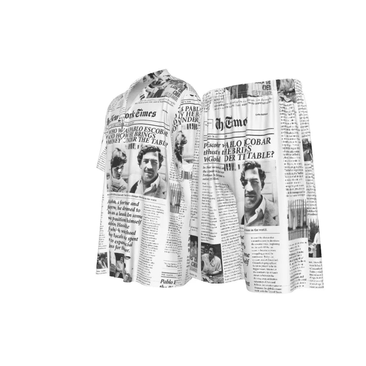 Pablo Escobar Newspaper Colombian Silk Shirt Suit Set