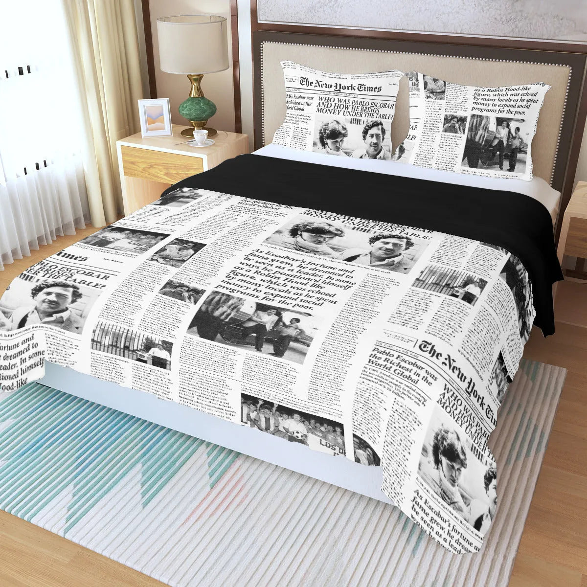 Pablo Escobar Newspaper Colombian Three Piece Duvet Cover Set