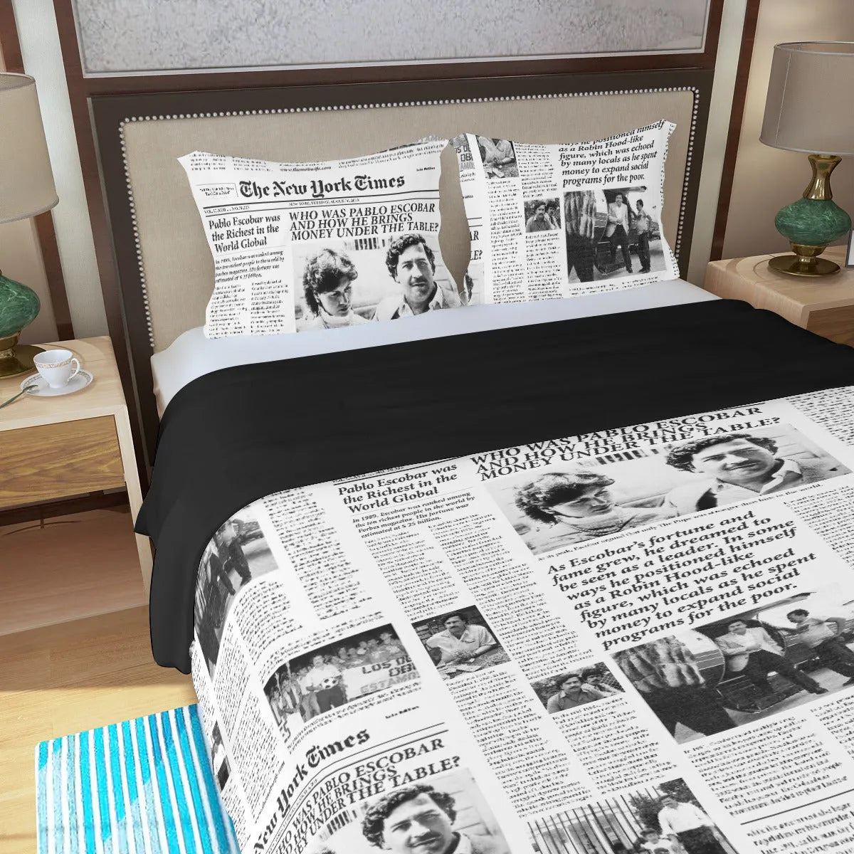 Pablo Escobar Newspaper Colombian Three Piece Duvet Cover Set