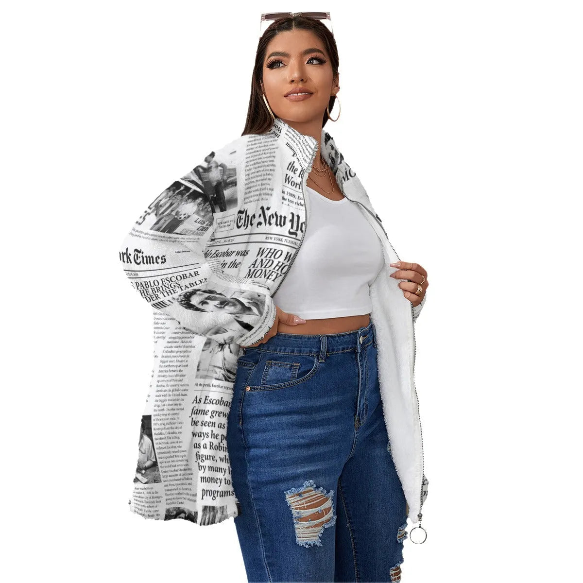 Pablo Escobar Newspaper Women’s Borg Fleece Oversize Jacket