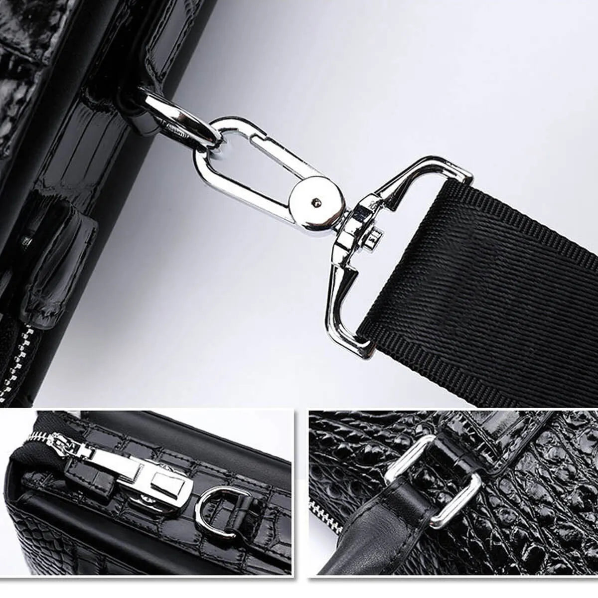 Password Briefcase Business Bag Genuine Leather Crocodile Pattern