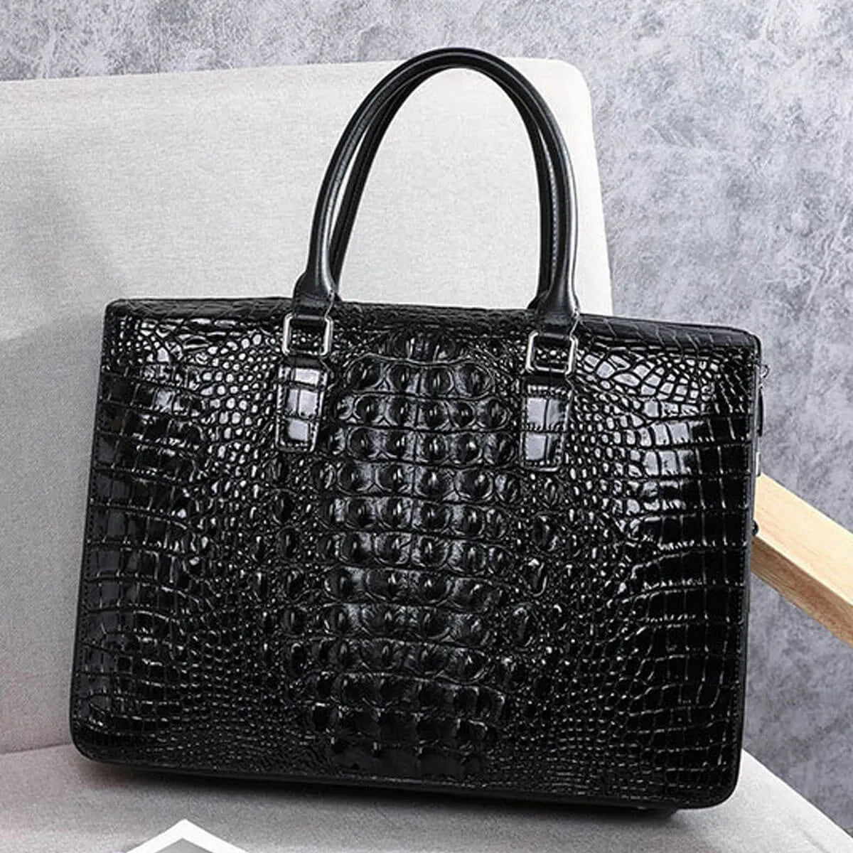 Password Briefcase Business Bag Genuine Leather Crocodile Pattern