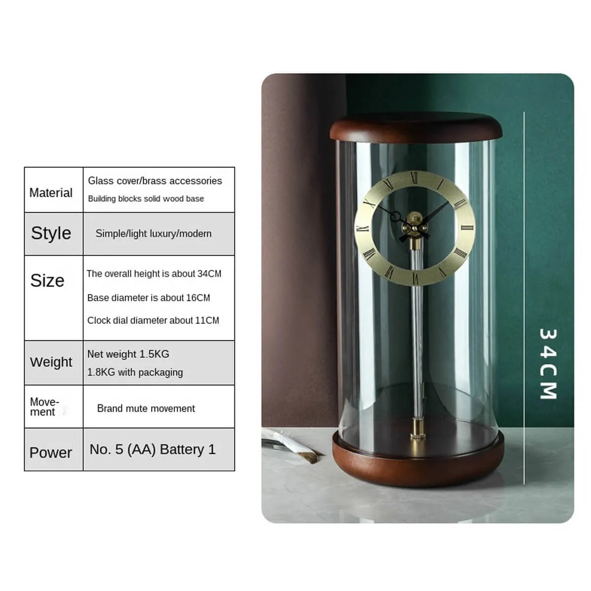 Pendulum Clock Tabletop Solid Wood Desk Aerodynamics Clock