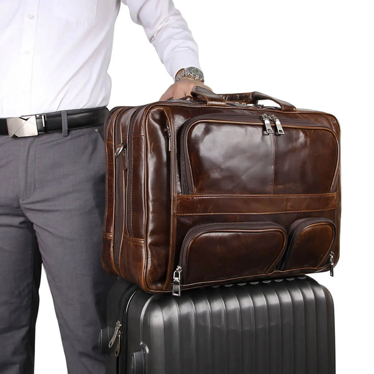 Premium Genuine Leather Bag Large Multi-Functional Travel Briefcase