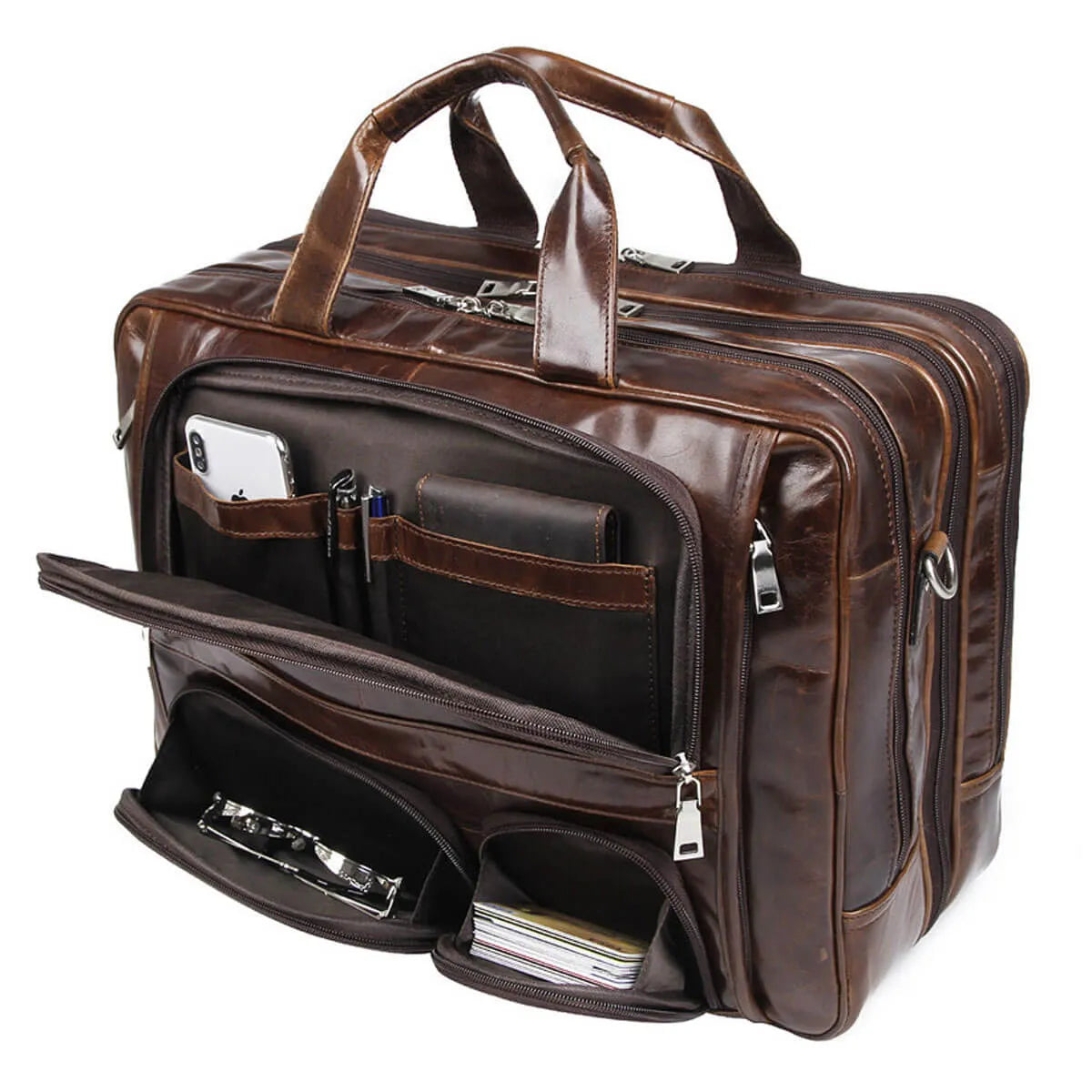 Premium Genuine Leather Bag Large Multi-Functional Travel Briefcase