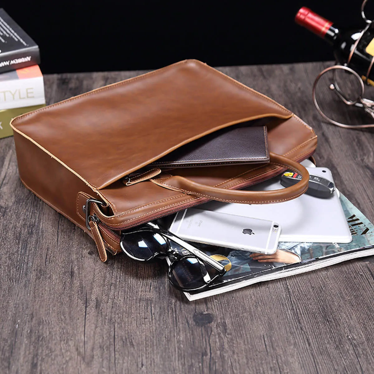 Premium Messenger Bag Horse PU Leather Business Briefcase