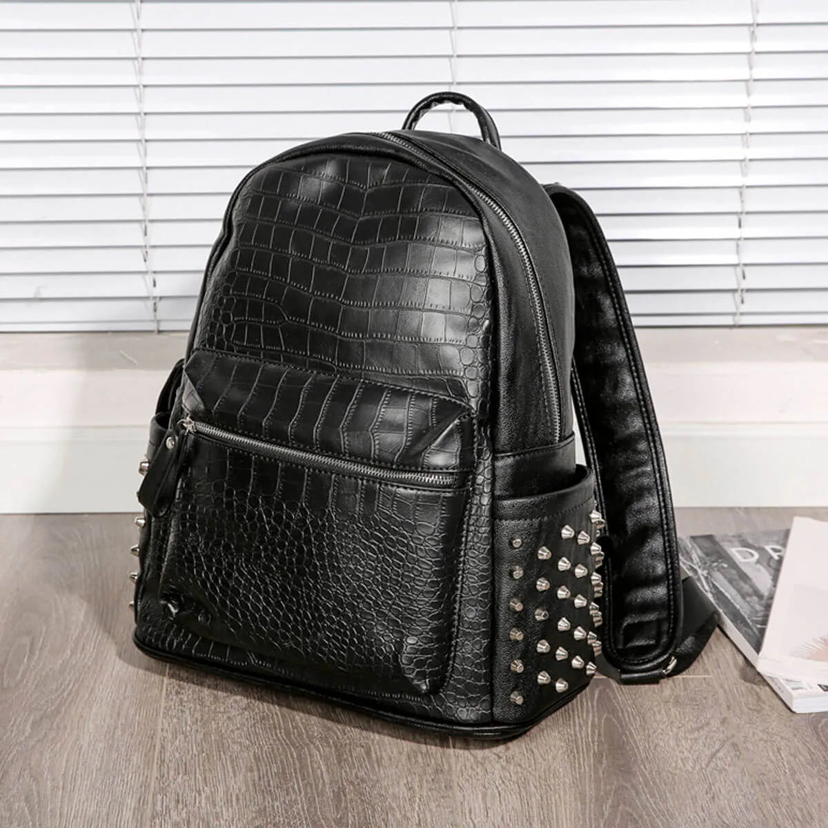 Rivet Black Pu Leather Fashion Designer Backpack