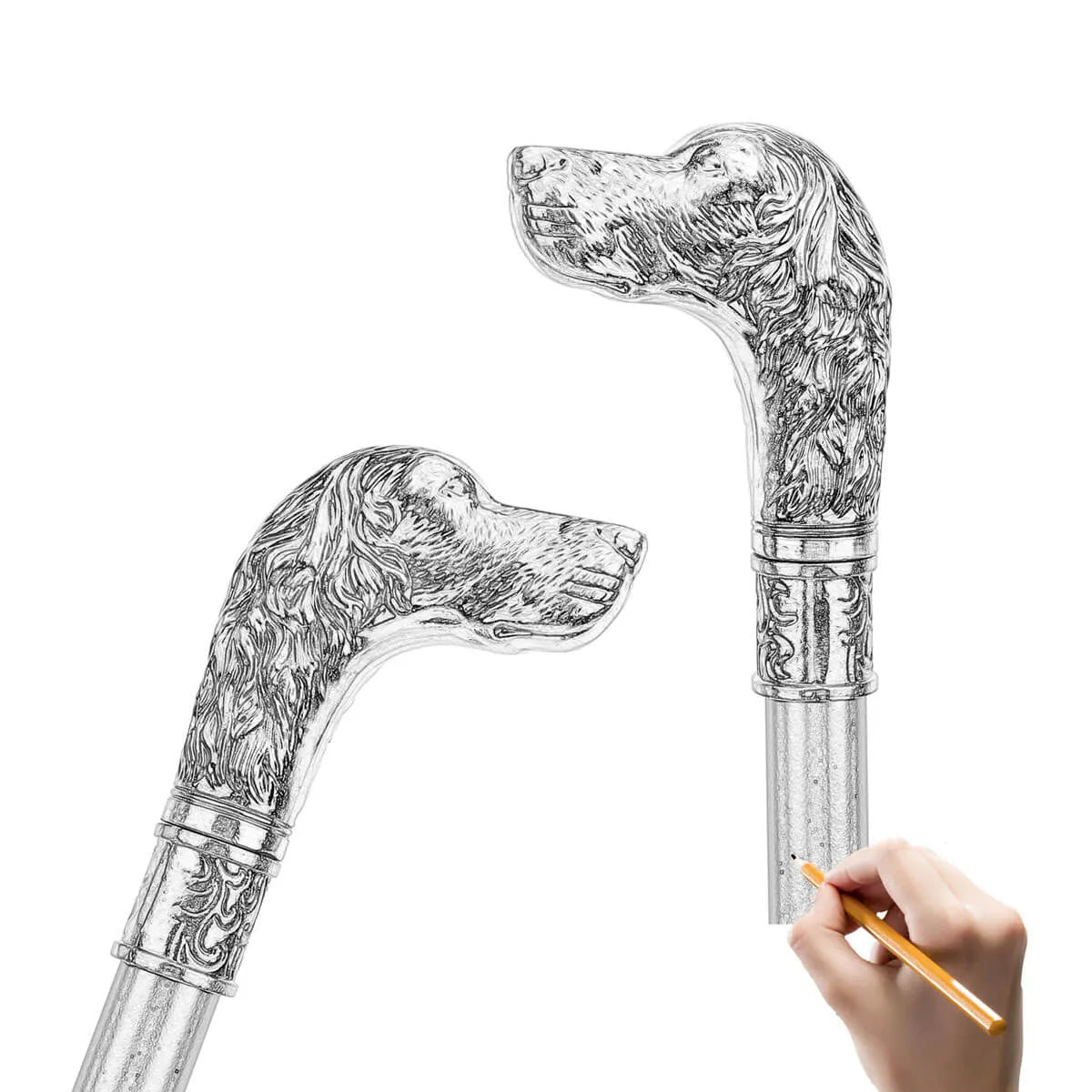 Sliver Loyal Dog Head Pimp Walking Cane