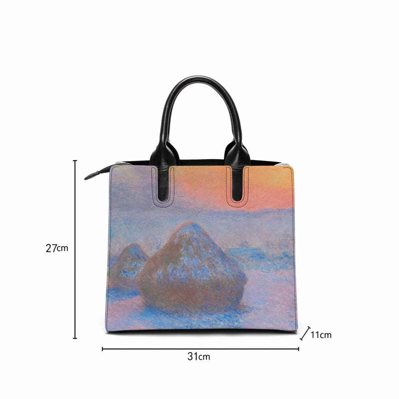 Stacks of Wheat Sunset by Claude Monet Fashion Handbag