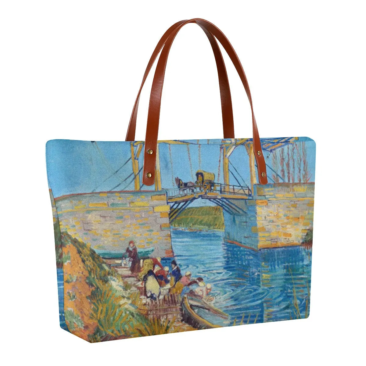 The Langlois Bridge at Arles with Women Washing Tote Bag