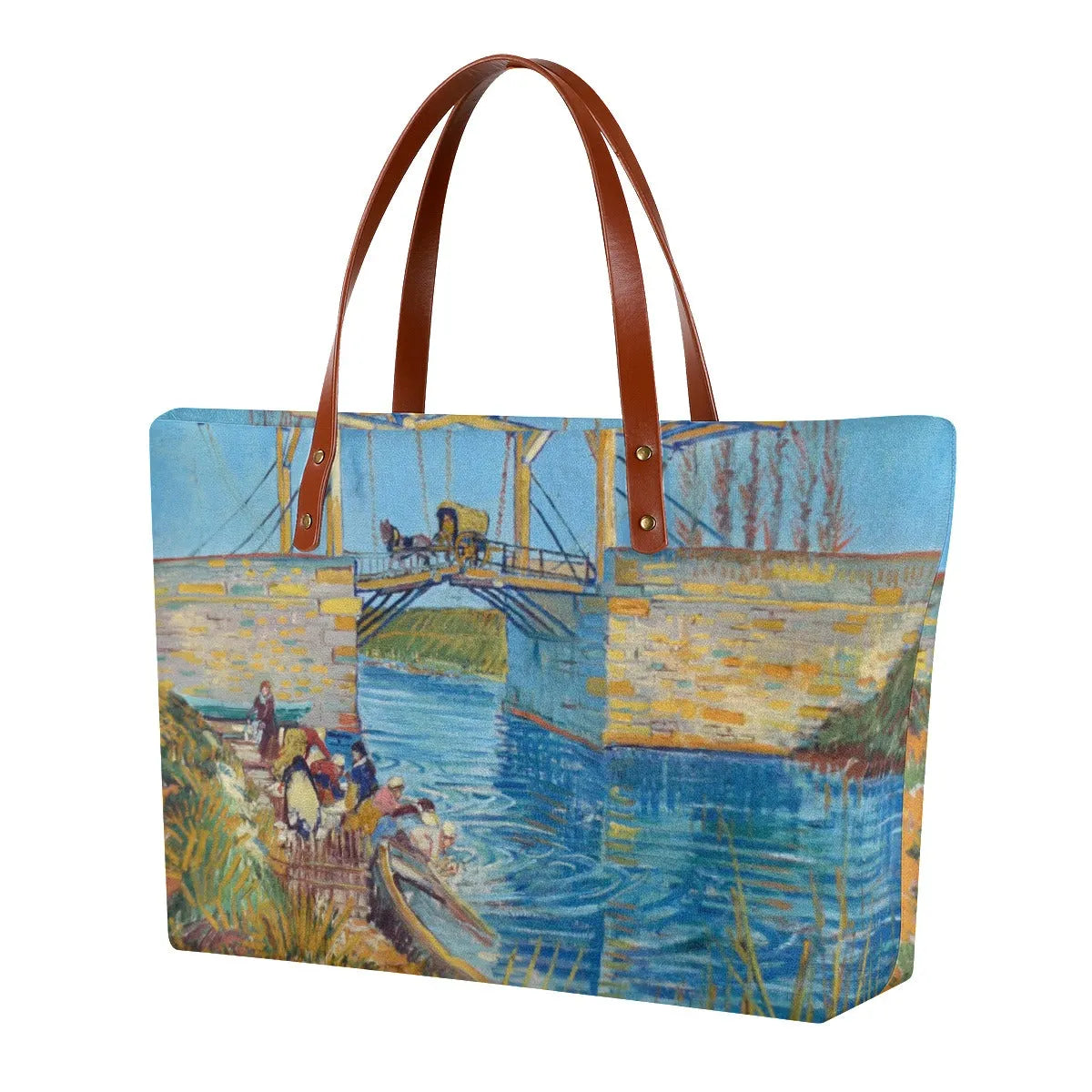 The Langlois Bridge at Arles with Women Washing Tote Bag