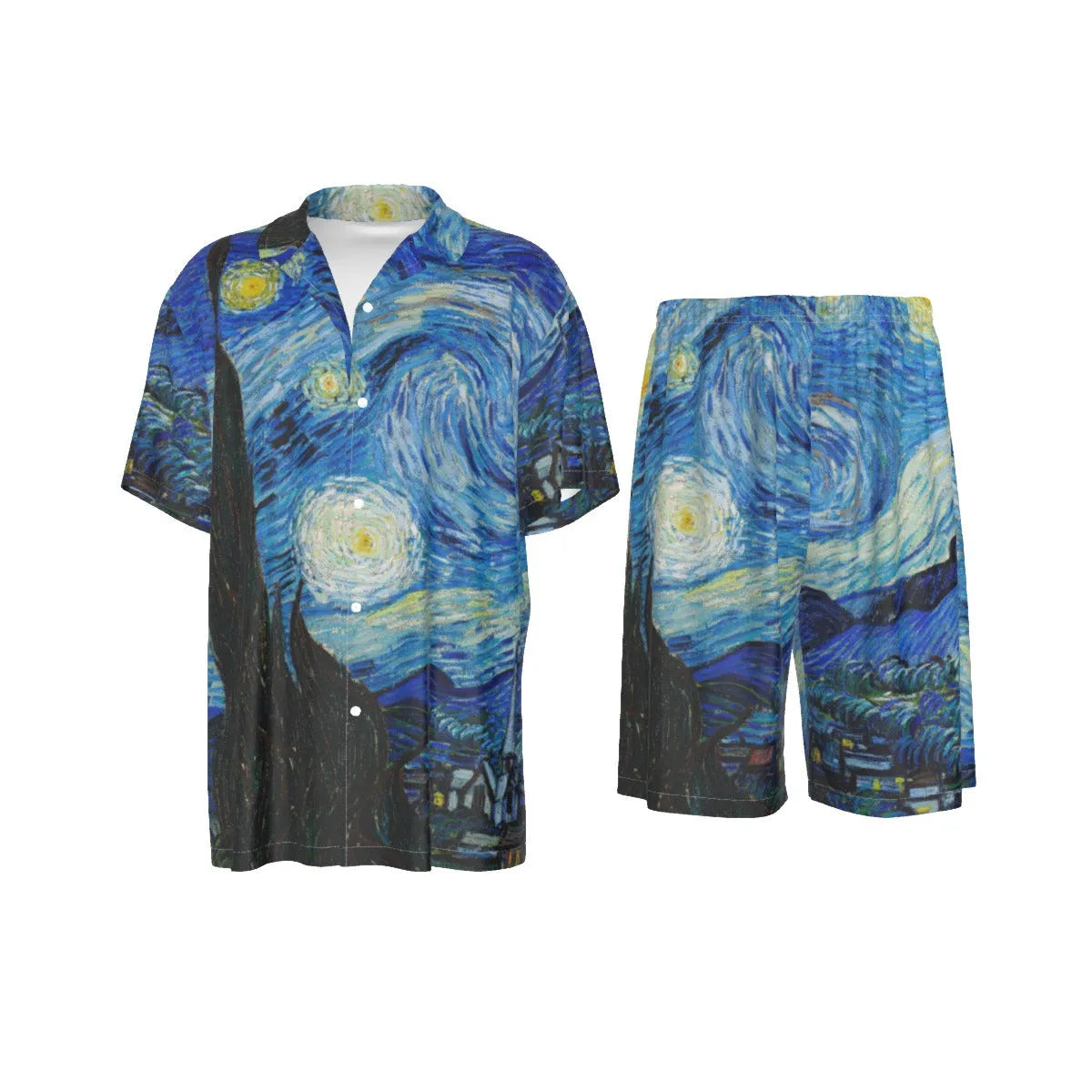 The Starry Night Van Gogh Art Silk Shirt Suit Set