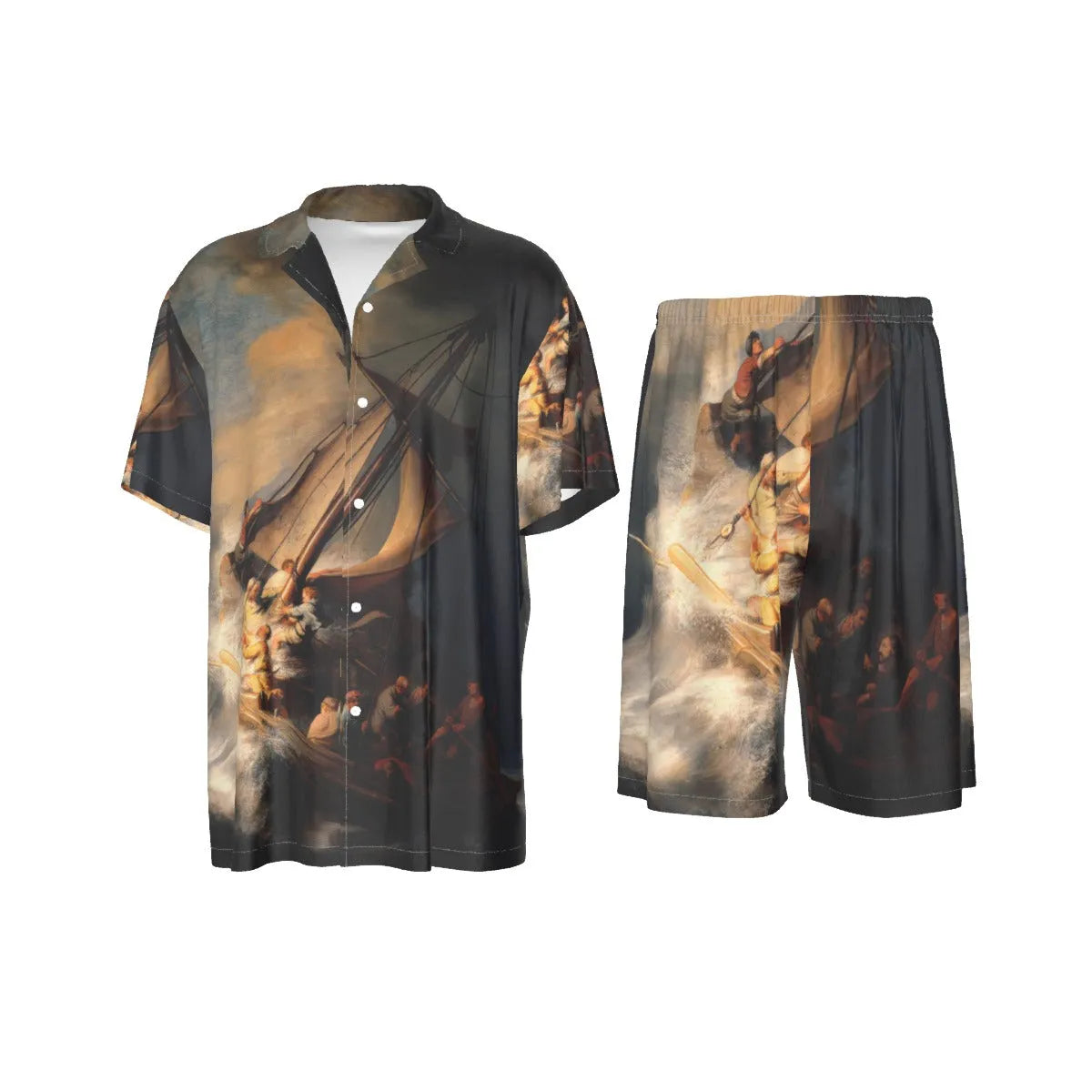 The Storm on the Sea of Galilee by Rembrandt Art Silk Shirt Suit Set