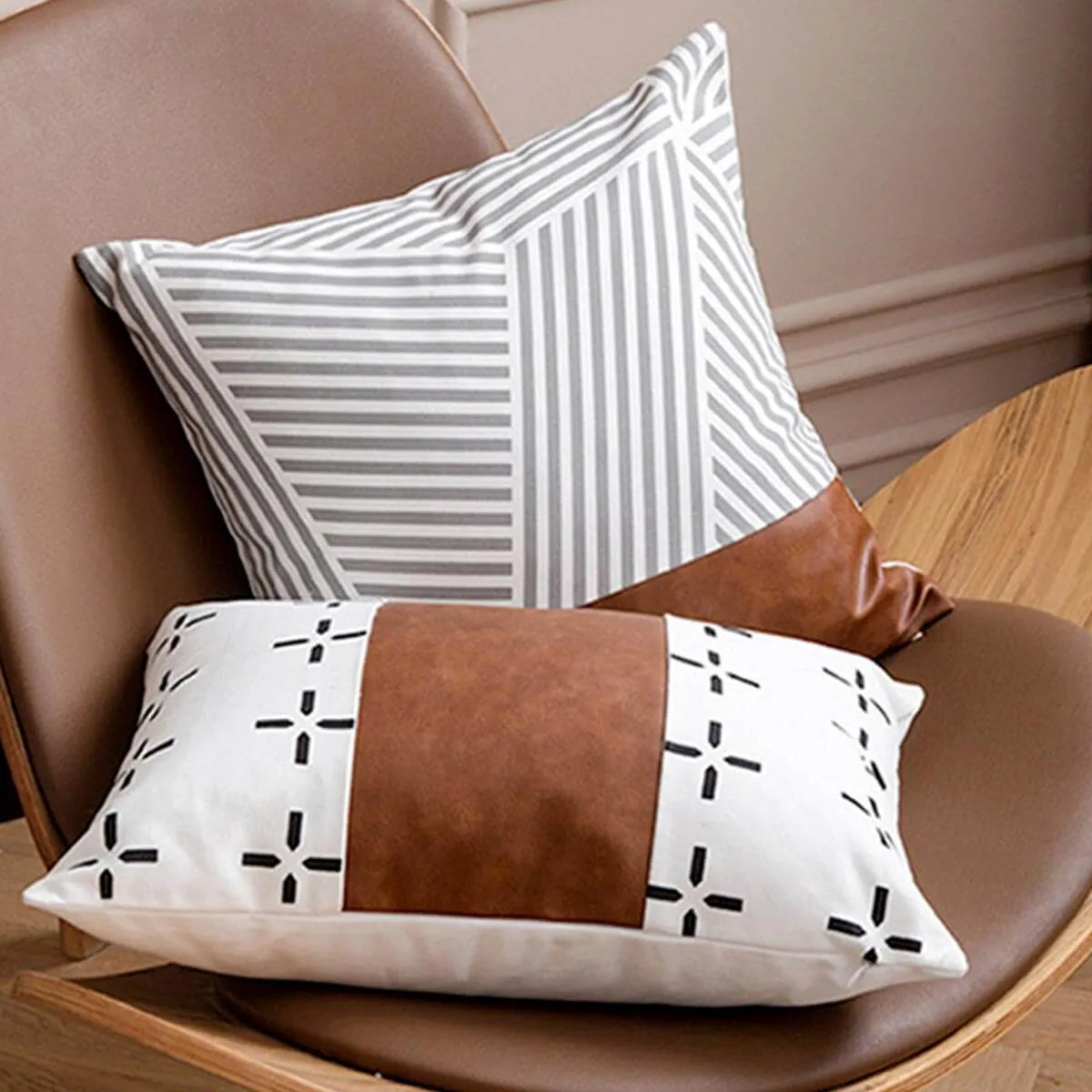 Throw Pillow Case PU Leather Canvas Decorative Cushion Cover Sofa