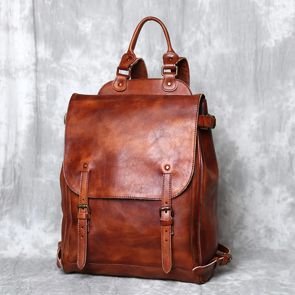 Top Color Wiping Genuine Leather Large Capacity Backpack