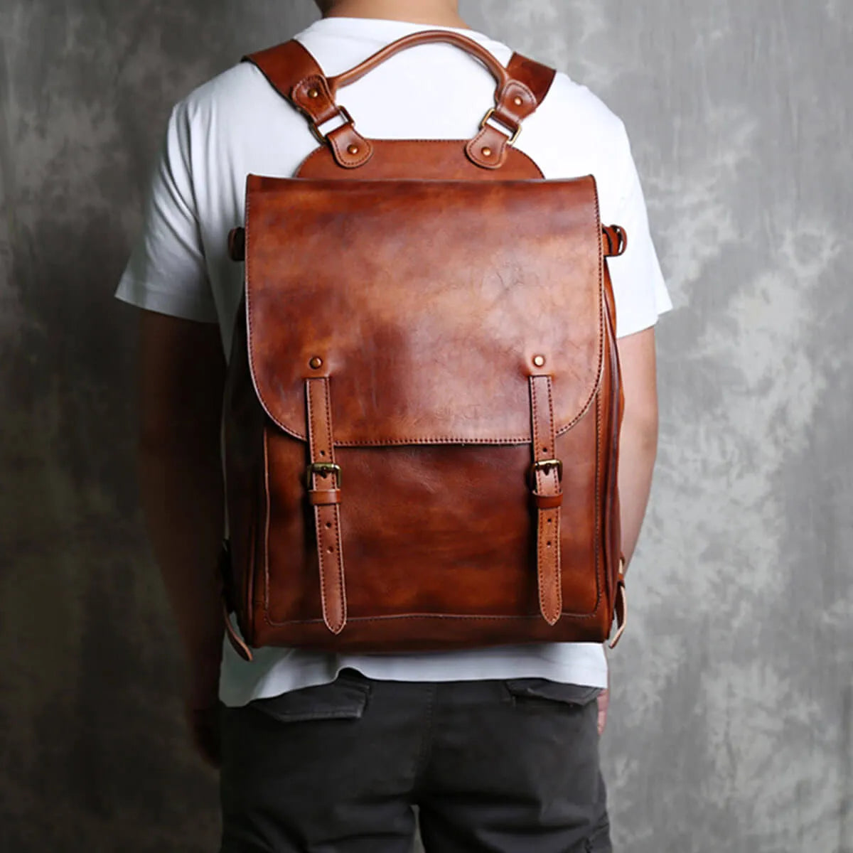 Top Color Wiping Genuine Leather Large Capacity Backpack